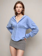 Free Shipping Patchwork Drawstring Slim Sweatshirt